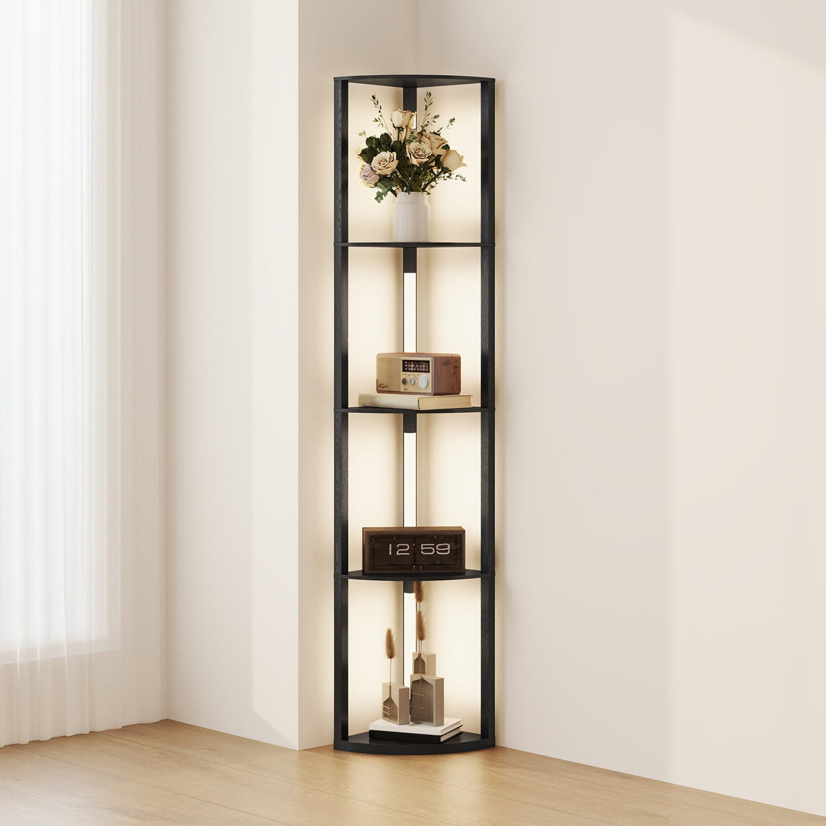 HOMCOM Corner Floor Lamp with four shelves and integrated LED lighting
