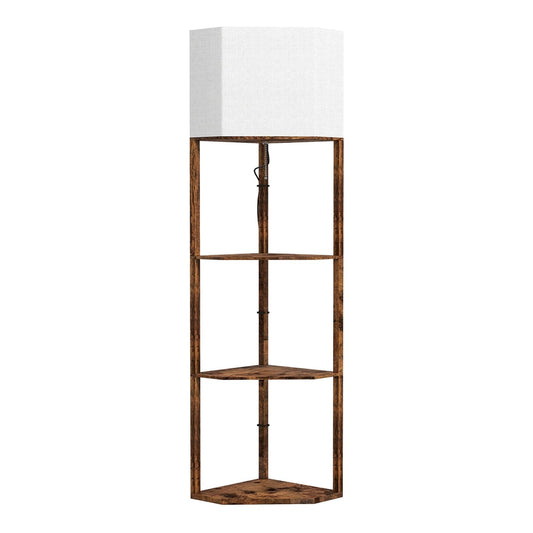 HOMCOM Corner Floor Light with three shelves and a white lampshade, shown against a white background