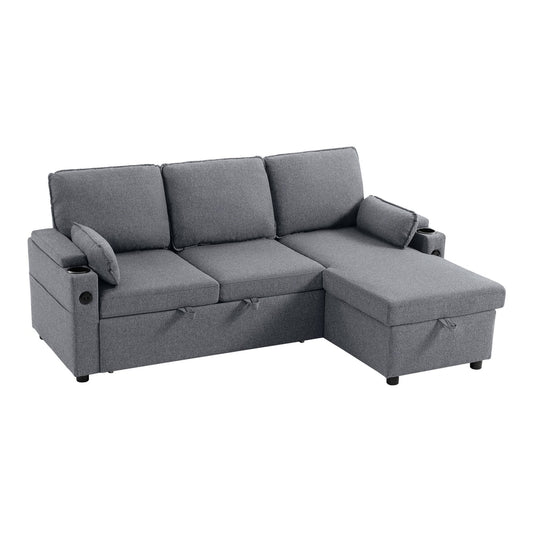 HOMCOM Corner Sofa Bed a grey l-shaped sleeper sectional sofa with reversible storage chaise