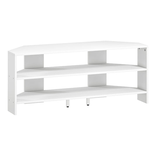 HOMCOM Corner TV Stand with two open shelves in white