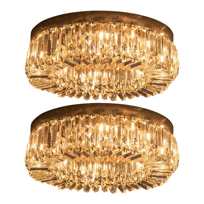 HOMCOM Crystal Ceiling Lights Set of 2, modern flush chandeliers with stainless steel base and crystal details