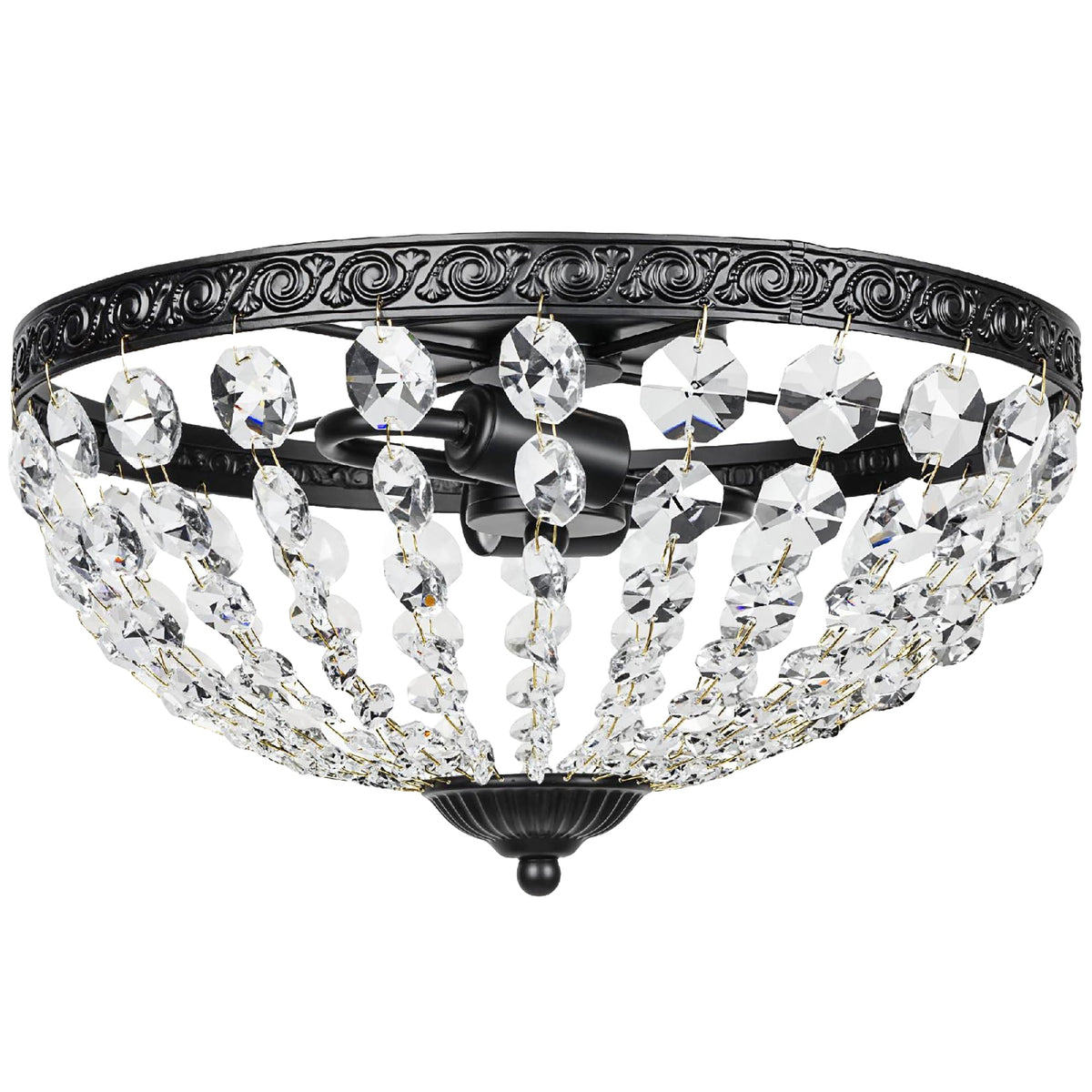HOMCOM Crystal Chandelier Ceiling Light with 168 Octagonal Beads, a black flush mount light with crystal bead detailing
