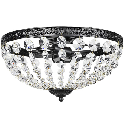 HOMCOM Crystal Chandelier Ceiling Light with 168 Octagonal Beads, a black flush mount light with crystal bead detailing