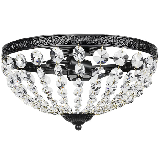HOMCOM Crystal Chandelier Ceiling Light with 168 Octagonal Beads, a black flush mount light with crystal bead detailing