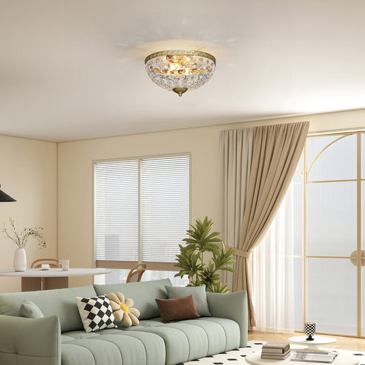 The ceiling light installed in a bright living room with a sofa and dining area