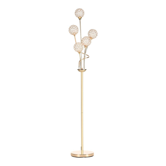HOMCOM Crystal Floor Lamps with five light spheres on a gold stand