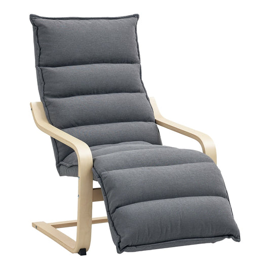 HOMCOM Curved Wooden Accent Chair in dark grey fabric with a wooden frame