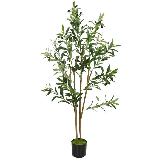 HOMCOM Decorative Artificial Plant, a tall olive tree with green leaves and black olives in a pot