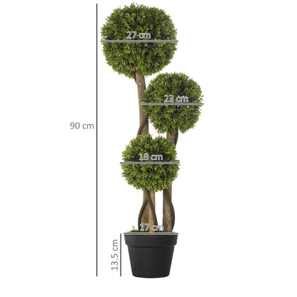 Size diagram of a single artificial boxwood ball topiary tree showing dimensions