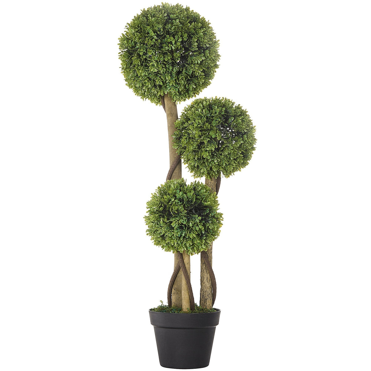 HOMCOM Decorative Artificial Trees a triple ball topiary in a black pot with a twisted trunk
