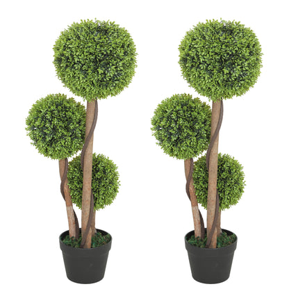 HOMCOM Decorative Artificial Trees set of two topiary plants in black pots