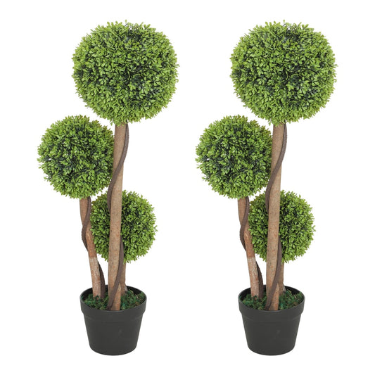 HOMCOM Decorative Artificial Trees set of two topiary plants in black pots