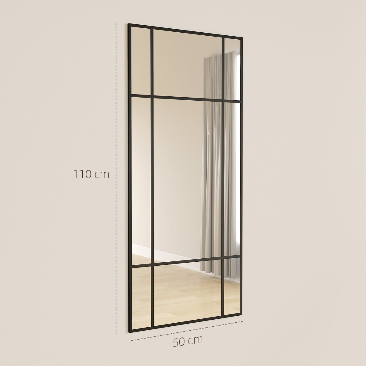 The decorative grid wall mirror shown with dimensions indicated