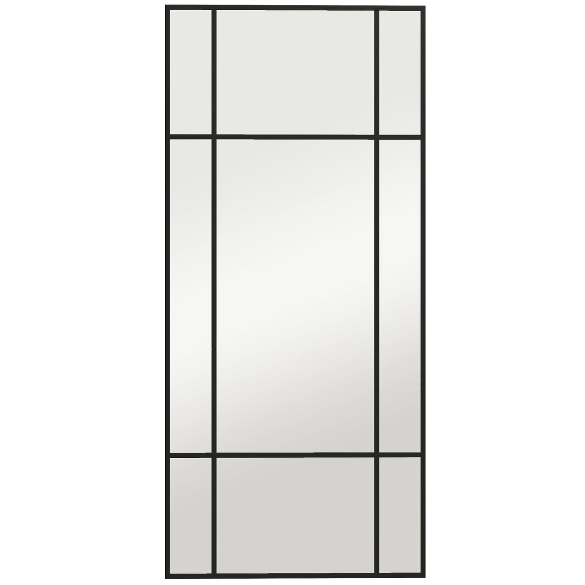 HOMCOM Decorative Grid Wall Mirror with a black metal frame and divided into rectangular sections