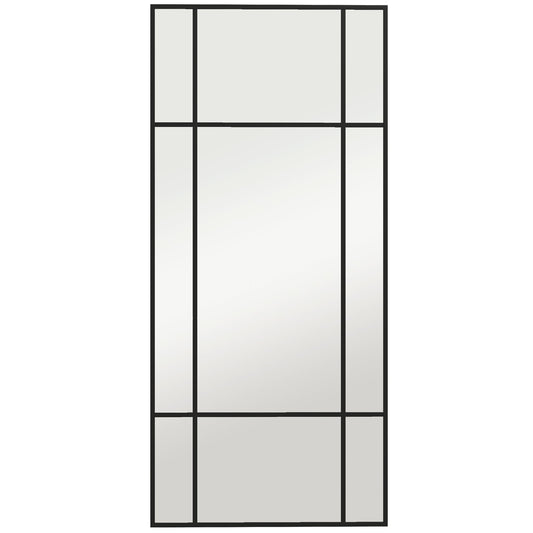 HOMCOM Decorative Grid Wall Mirror with a black metal frame and divided into rectangular sections