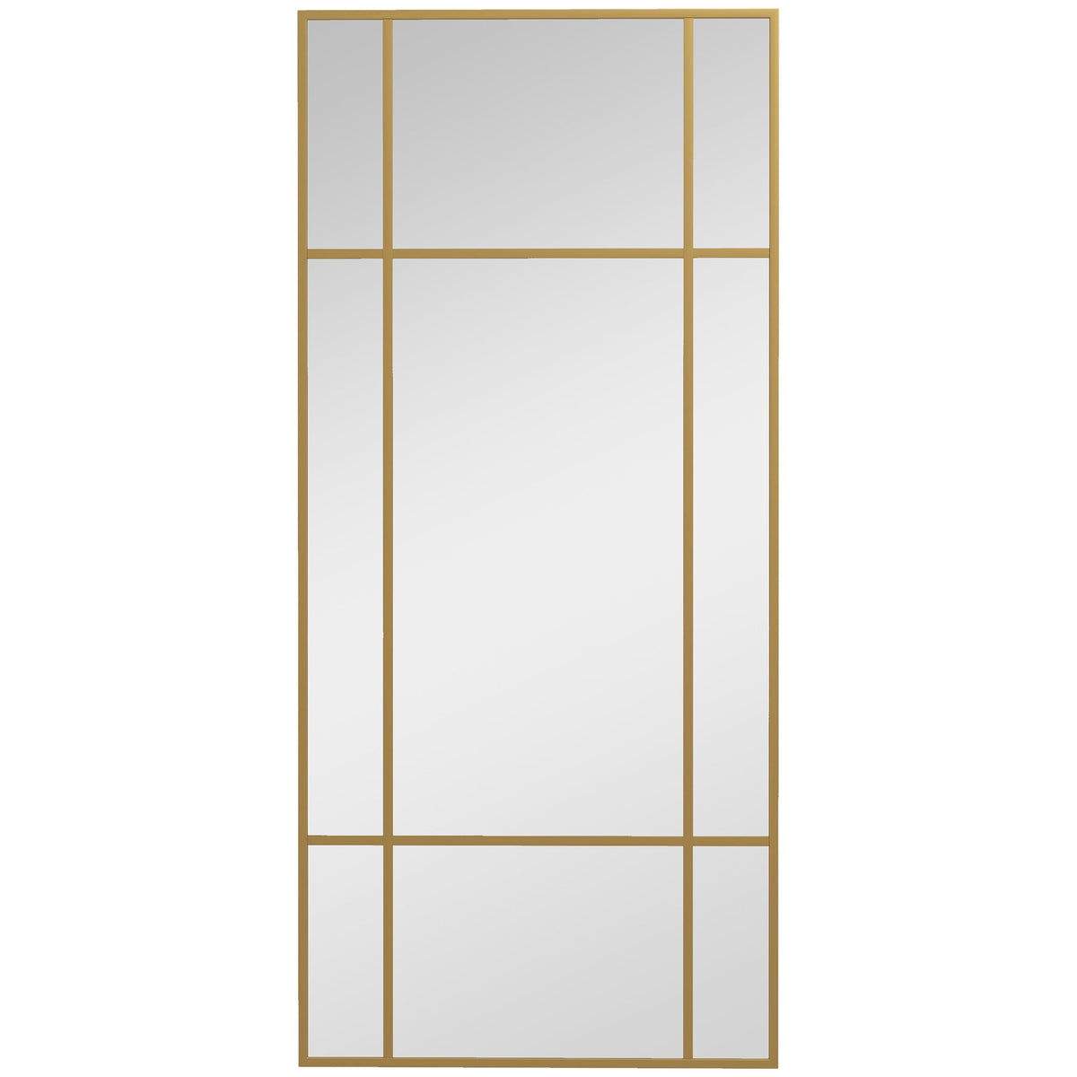 HOMCOM Decorative Grid Wall Mirror with a gold frame and rectangular glass panels