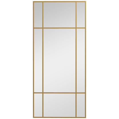 HOMCOM Decorative Grid Wall Mirror with a gold frame and rectangular glass panels