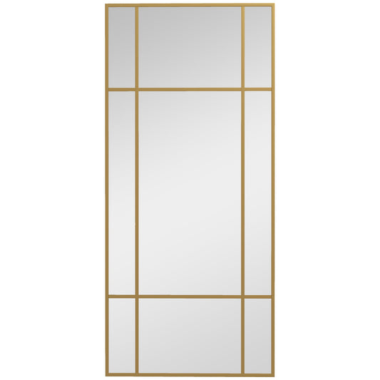HOMCOM Decorative Grid Wall Mirror with a gold frame and rectangular glass panels