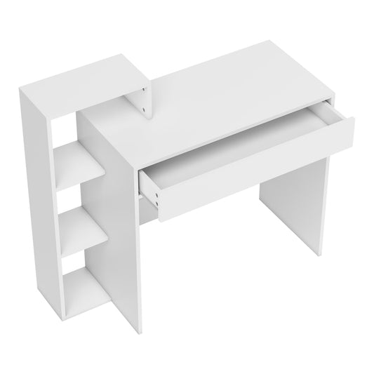 HOMCOM Desk with Storage in white with an open drawer and three side shelves
