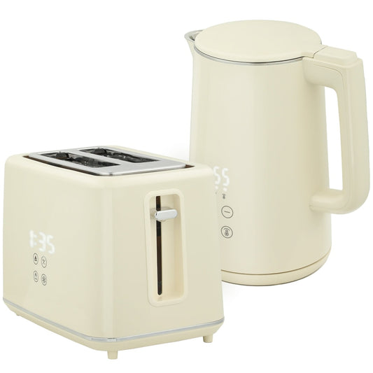 HOMCOM Digital Stainless Steel Kettle and Toaster Set in beige