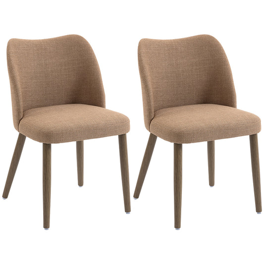 HOMCOM Dining Chairs Set of 2, upholstered in brown linen fabric with curved backrests and wooden legs