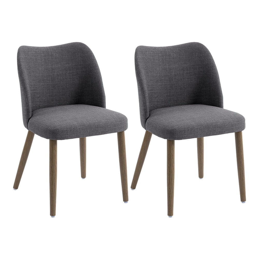 HOMCOM Dining Chairs Set of 2, dark grey linen upholstered kitchen chairs with curved backrests and wooden legs