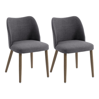 HOMCOM Dining Chairs Set of 2, dark grey linen upholstered kitchen chairs with curved backrests and wooden legs