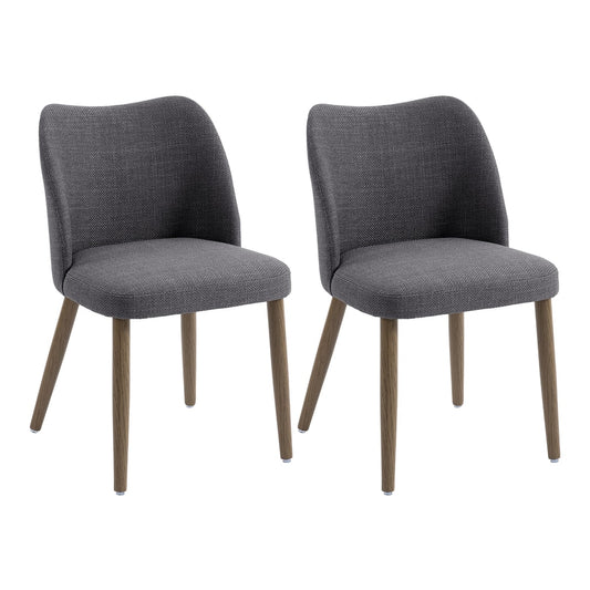 HOMCOM Dining Chairs Set of 2, dark grey linen upholstered kitchen chairs with curved backrests and wooden legs