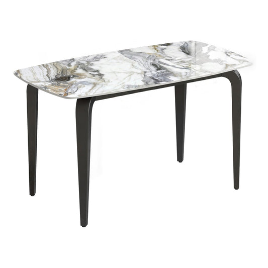 HOMCOM Dining Table for 4 with a white and grey marbled sintered stone top and dark metal legs