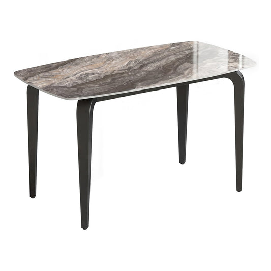 HOMCOM Dining Table for 4 with a brown sintered stone tabletop and black metal legs