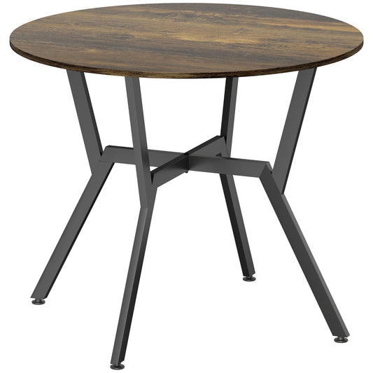 HOMCOM Dining Table with a round rustic brown top and black angled metal legs