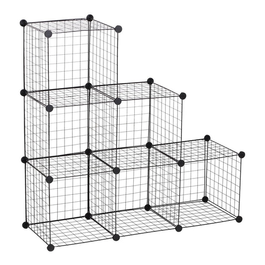 HOMCOM DIY 6 Cube Metal Wire Rack storage cabinet in black, shown as a stepped unit
