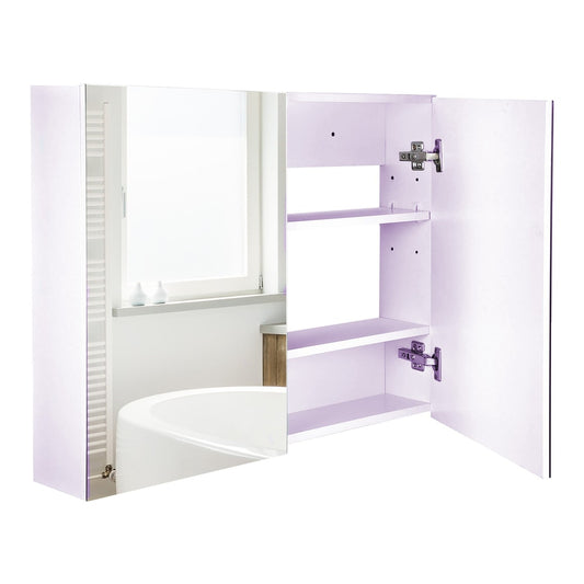 HOMCOM Double Door Bathroom Mirror Cabinet with one door open showing internal white shelves
