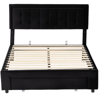 HOMCOM Double Ottoman Bed Frame with a black upholstered headboard and base, showing the slatted mattress support