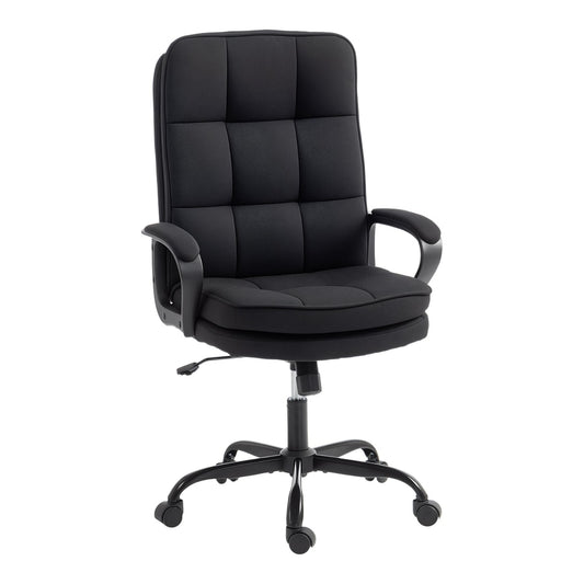 HOMCOM Double Padded Linen-Look Office Chair in black with a padded seat and backrest