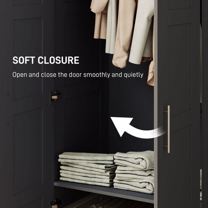Close up of the black double door wardrobe showing soft close doors