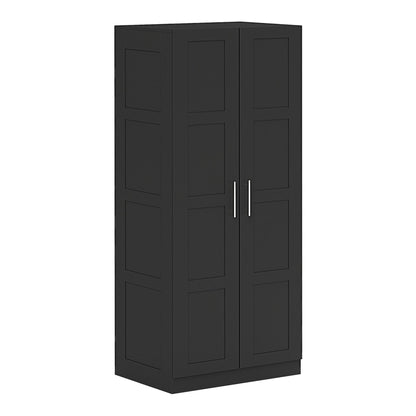 HOMCOM Double Panel Door Wardrobe in black with two doors and silver handles