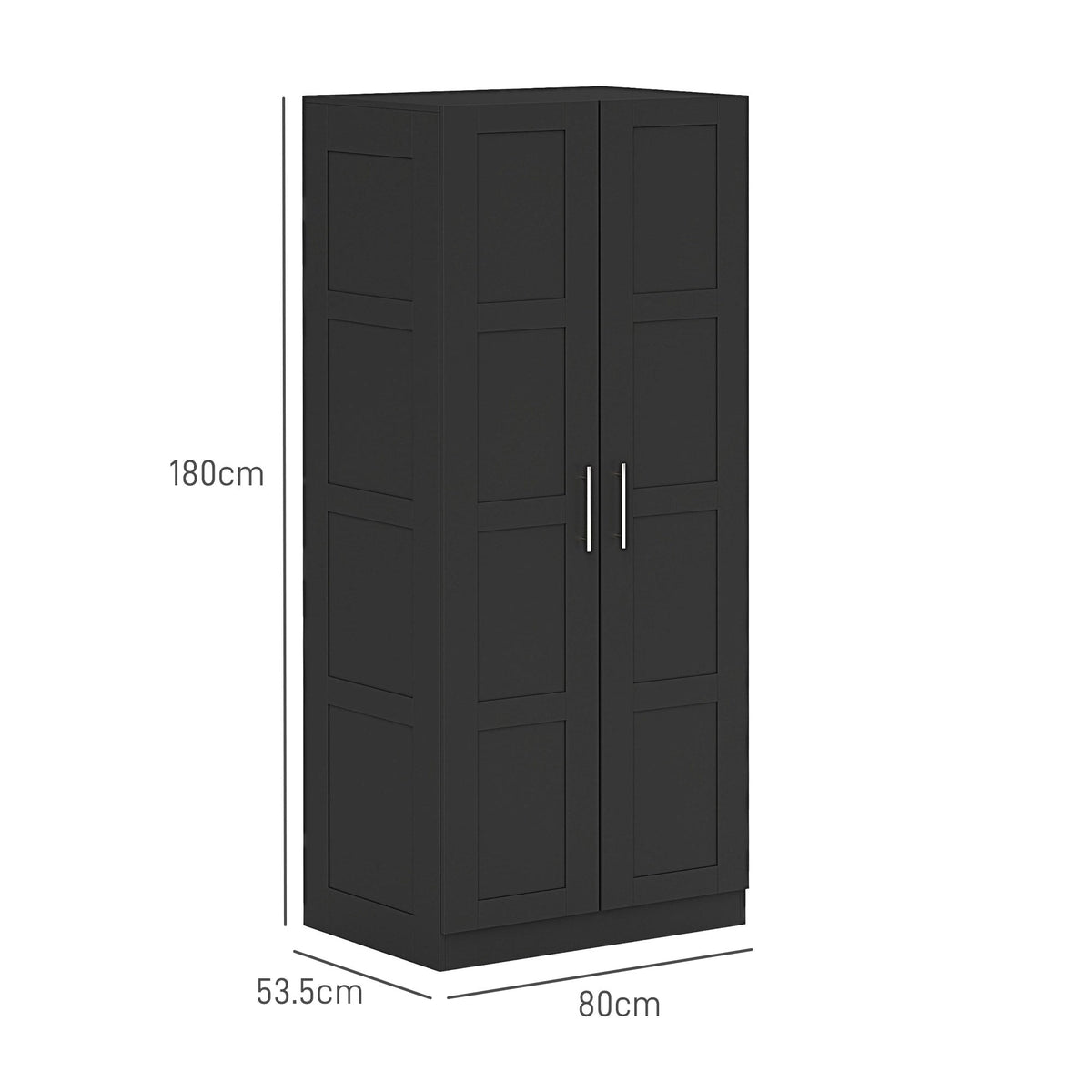 Dimensions of the black double door wardrobe shown with measurements