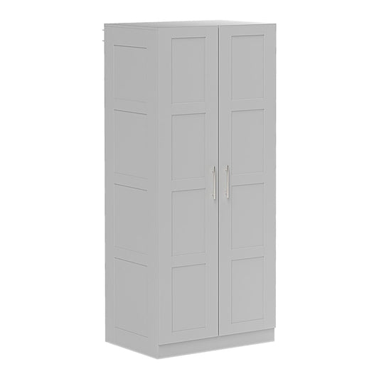 HOMCOM Double Paneled Door Wardrobe in grey with two doors and silver handles