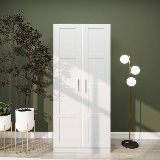 The white double door wardrobe shown in a room with a plant and a lamp
