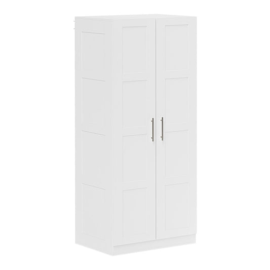 HOMCOM Double Paneled Door Wardrobe, a white two-door storage cabinet with panelled doors
