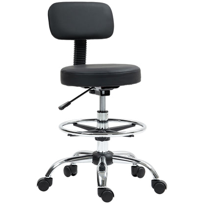 HOMCOM Drafting Chair, a black office stool with a backrest and footrest on wheels