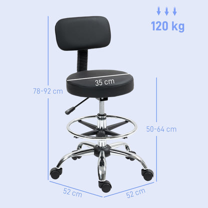 A size diagram of the black office stool with dimensions indicated