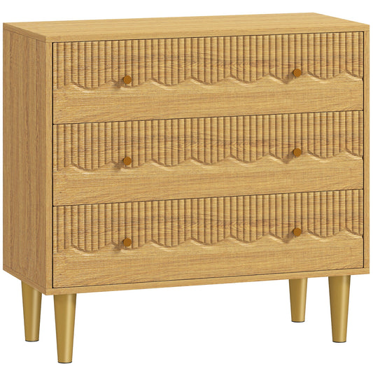 HOMCOM Dresser featuring three drawers with textured wavy fronts and gold legs