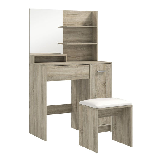 HOMCOM Dressing Table and Stool Set with wood-effect finish and a large mirror