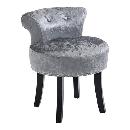 HOMCOM Dressing Table Stool with Rubber Wood Legs in grey velvet with button tufted backrest