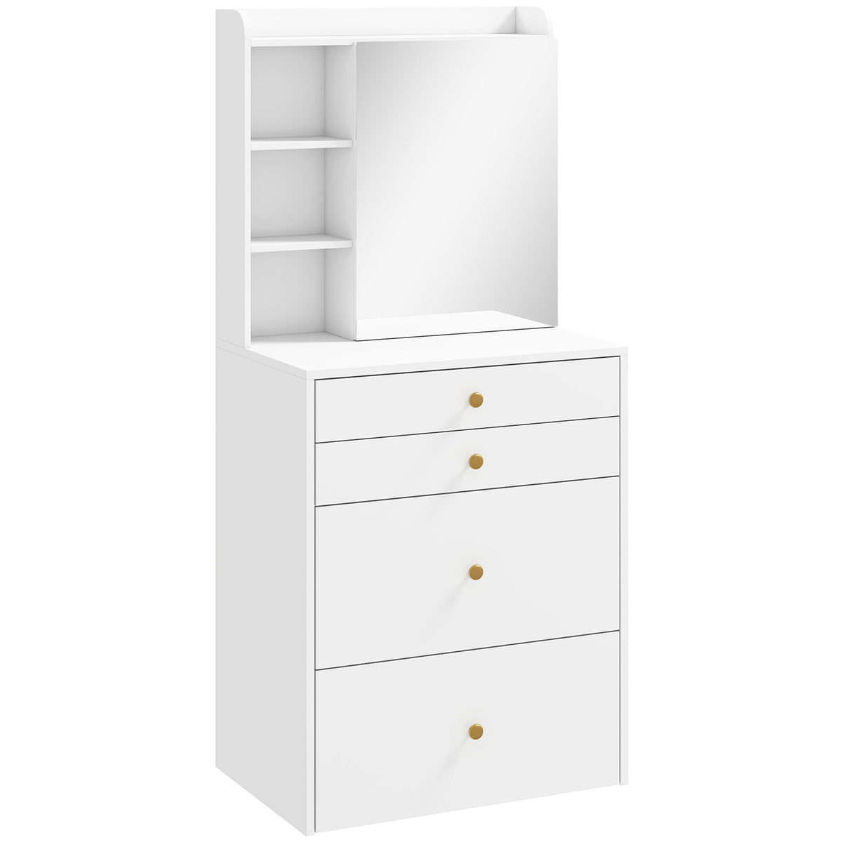 HOMCOM Dressing Table with Mirror and Mobile Storage Stool in white with four drawers and shelves