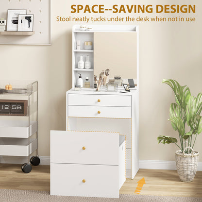 The dressing table with the storage stool tucked underneath to save space in the room