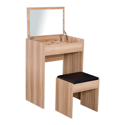 HOMCOM Dressing Table with Mirror and Stool shown with the lid open and the padded seat tucked underneath