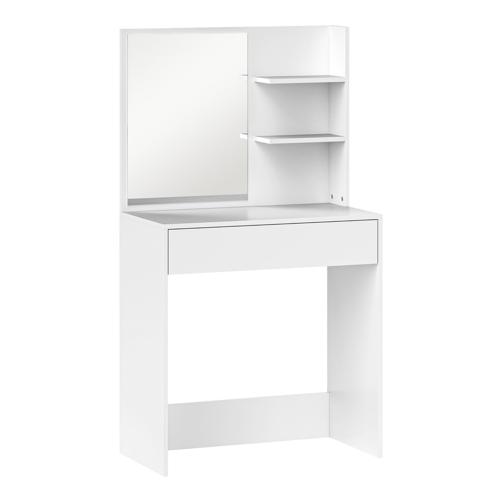 HOMCOM Dressing Table with Mirror and Storage in white with a single drawer and side shelving